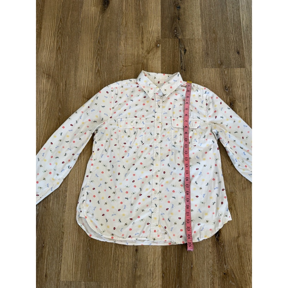 Talbots Insect Floral Print Button Down Shirt Womens M White Ladybug Bee Cotton - Picture 5 of 9